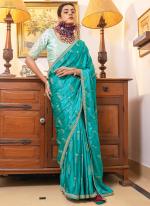 Viscose Sattin Firozi Party Wear Embroidery Work Saree